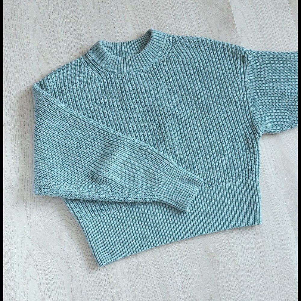 Everlane Blue Textured Cotton Crew Sweater